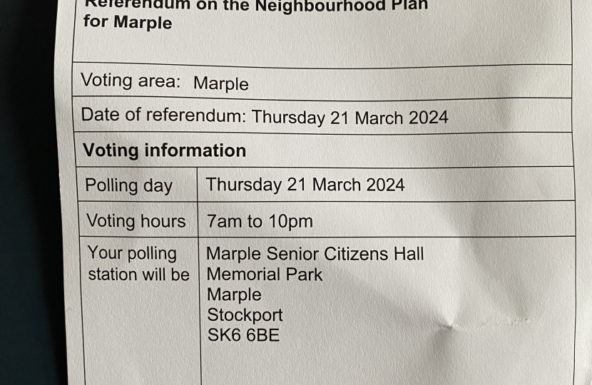 A photo of a polling card for the Marple Referendum