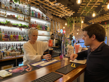 Paul at the Grapevine in Romiley with owner Julie Bates